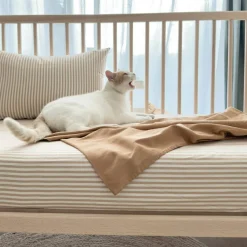 Drap housse percale de coton Rayé Ambre (70 x 140 cm)