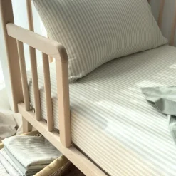 Drap housse percale de coton Rayé Tilleul (60 x 120 cm)