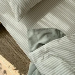 Drap housse percale de coton Rayé Tilleul (60 x 120 cm)