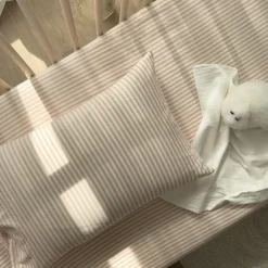 Drap housse percale de coton Rayé Peach (60 x 120 cm)
