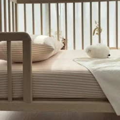Drap housse percale de coton Rayé Peach (60 x 120 cm)