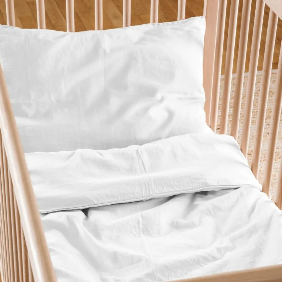 Drap housse satin de coton bio Blanc craie (70 x 140 cm)