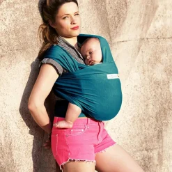 Echarpe de portage en coton bio Basic Bleu rétro