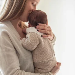 Ensemble 3 pièces en tricot beige (0-1 mois)