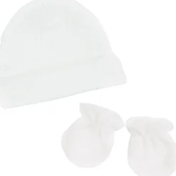Ensemble bonnet et moufles de naissance Blanc