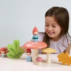 Famille de gnomes et forêt en bois