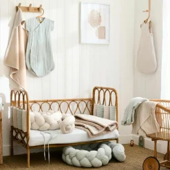 Gigoteuse ouatinée en gaze de coton beige rayé galet (0-6 mois)