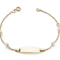 Gourmette plaque ovale avec perles (or jaune 375°)