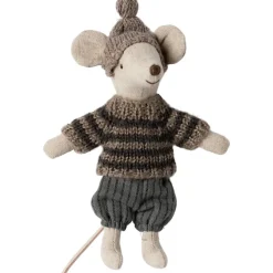 Grand frère Souris en hiver sur ses skis Gris