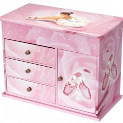 Grande boîte à bijoux musicale à tiroirs Ballerine rose