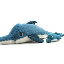 Grande peluche Tofou le dauphin maman et bébé bleu (50 cm)