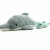 Grande peluche Tofou le dauphin maman et bébé menthe (50 cm)