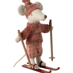Grande soeur Souris en hiver sur ses skis Rose