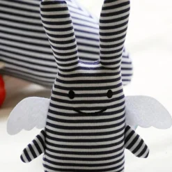 Hochet peluche Ange lapin marinière + pochette en coton
