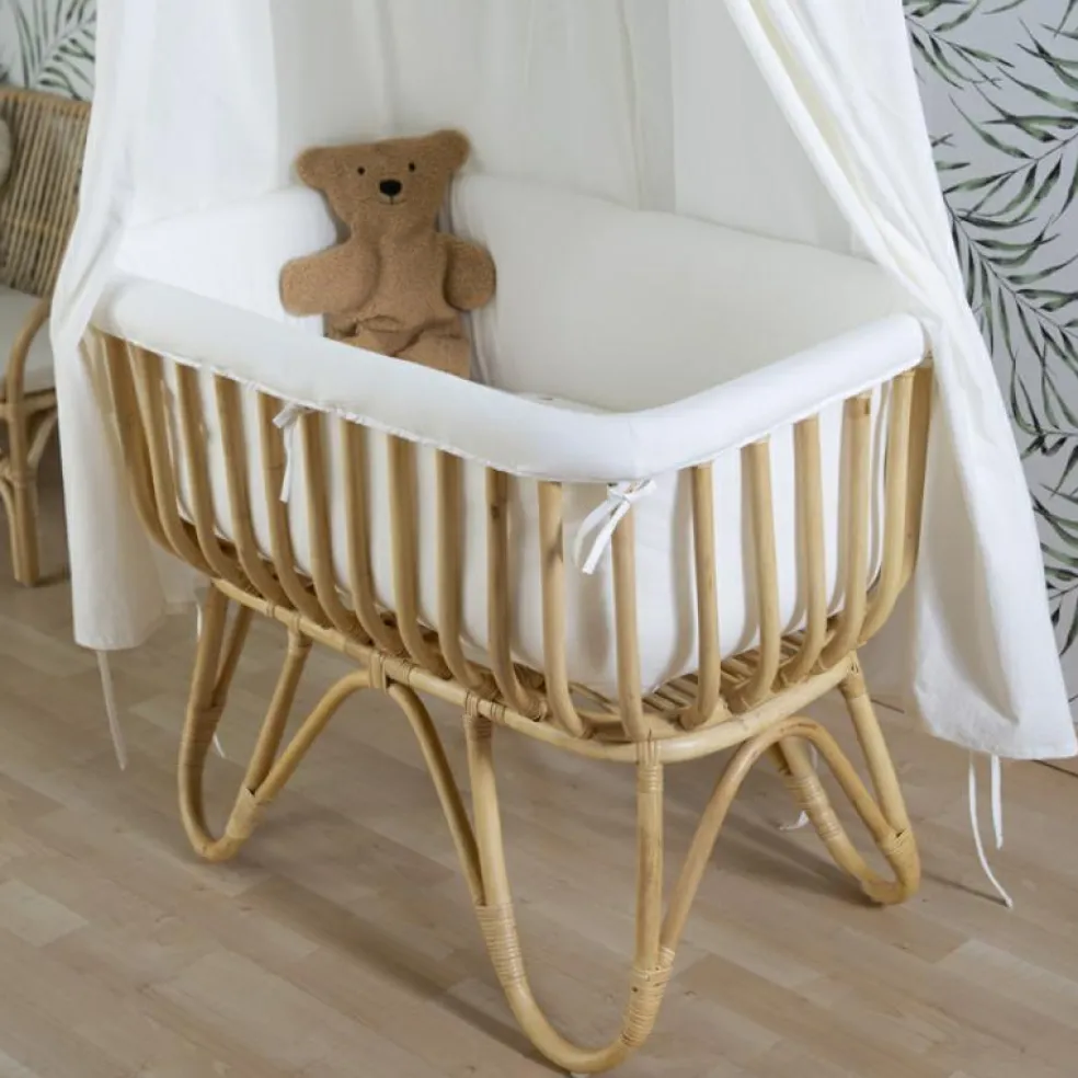 Housse pour berceau en rotin rectangulaire écru