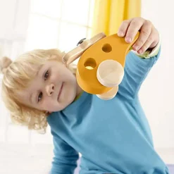 Jouet en bois hélicoptère jaune