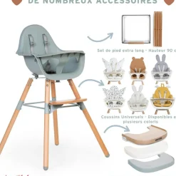 Kit de pieds longs pour chaise haute Evolu extra + repose-pieds en bois naturel menthe