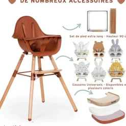 Kit de pieds longs pour chaise haute Evolu extra + repose-pieds en bois naturel terracotta