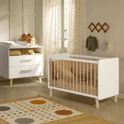 Lit bébé à barreaux Trevi blanc et bois (60 x 120 cm)