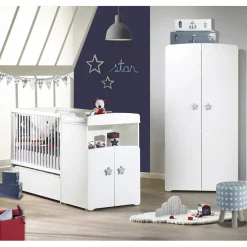 Lit bébé combiné évolutif New Basic Boutons étoile gris (60 x 120 cm)
