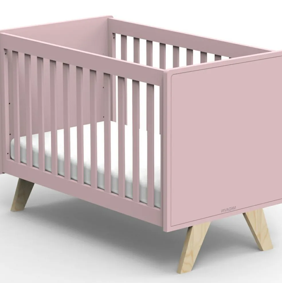 Lit bébé Madavin avec pieds en bouleau coloris au choix (60 x 120 cm)