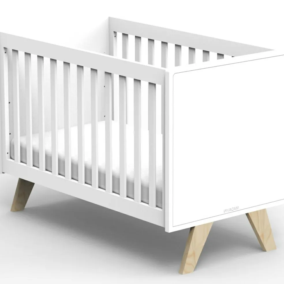 Lit bébé Madavin avec pieds en bouleau coloris au choix (60 x 120 cm)