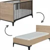 Lit bébé évolutif en chêne blond noir Marcel (70 x 140)
