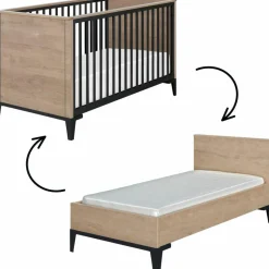 Lit bébé évolutif en chêne blond noir Marcel (70 x 140)