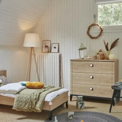 Lit bébé évolutif en chêne blond noir Marcel (70 x 140)