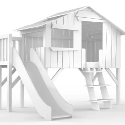 Lit cabane avec toboggan finition laquée (coloris au choix)