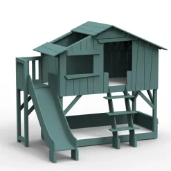 Lit cabane superposé avec toboggan finition laquée (coloris au choix)
