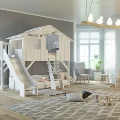Lit cabane superposé avec toboggan finition laquée (coloris au choix)