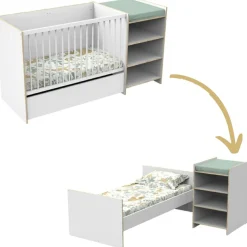 Lit combiné évolutif First Blanc et bois (60 x 120 cm)