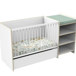 Lit combiné évolutif First Blanc et bois (60 x 120 cm)