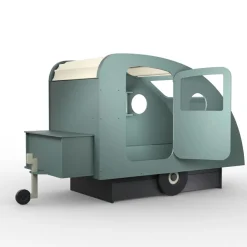 Lit enfant caravane avec coffre + timon finition laquée (coloris au choix)