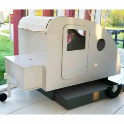 Lit enfant caravane avec coffre + timon finition laquée (coloris au choix)