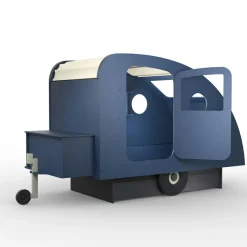 Lit enfant caravane avec coffre + timon finition laquée (coloris au choix)