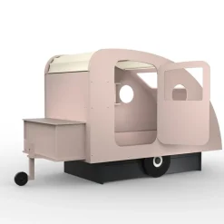 Lit enfant caravane avec coffre + timon finition laquée (coloris au choix)