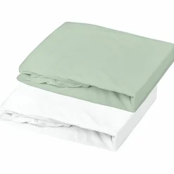 Lot alèse blanc et drap housse vert de gris (60 x 120 cm)