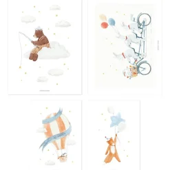 Lot de 4 affiches Hot-air balloons