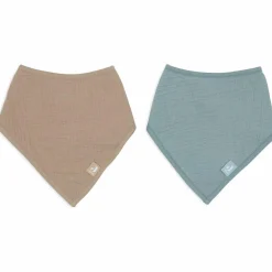 Lot de 2 bavoirs bandana gaze de coton Sea Green-Biscuit