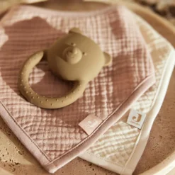 Lot de 2 bavoirs bandana gaze de coton Wild Rose-Oatmeal