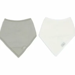 Lot de 2 bavoirs bandana gaze de coton Olive Green-Oatmeal