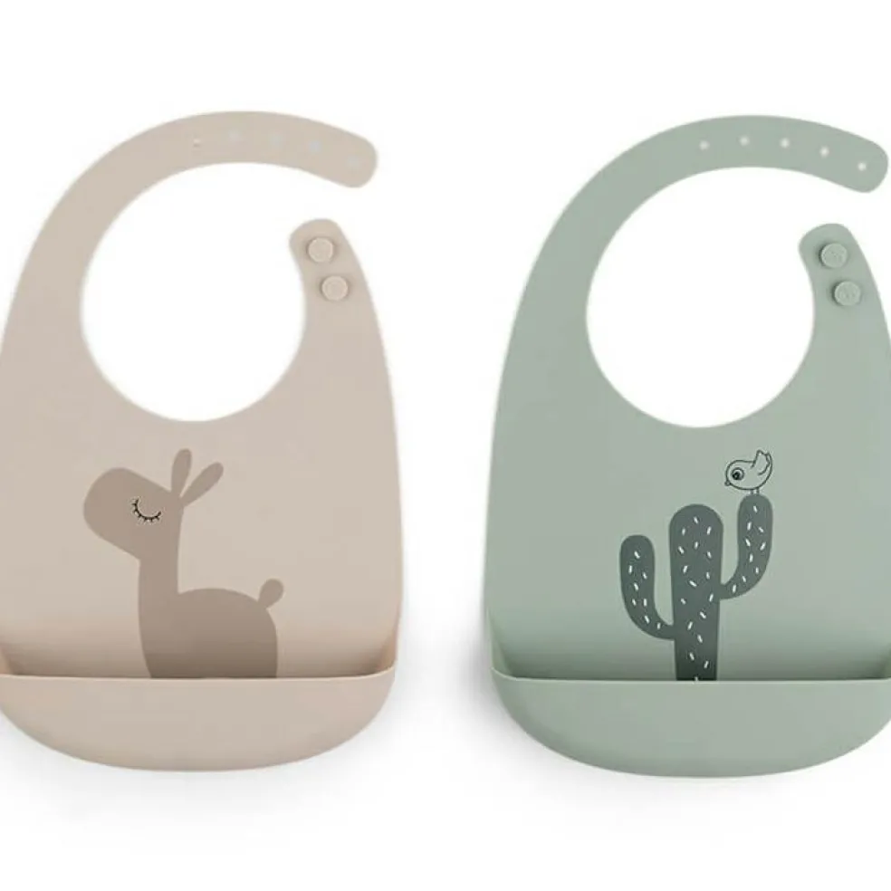 Lot de 2 bavoirs en silicone Lalee Sable et Vert