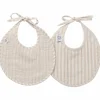 Lot de 2 bavoirs naissance en gaze de coton beige rayé galet