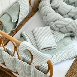 Lot de 2 bavoirs naissance en gaze de coton rayé vert de gris