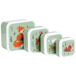 Lot de 4 boîtes à goûter Amis de la forêt vert