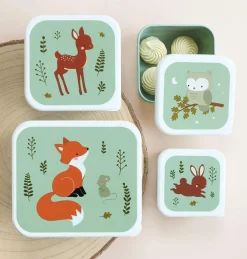 Lot de 4 boîtes à goûter Amis de la forêt vert
