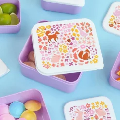 Lot de 4 boîtes à goûter Fleurs du jardin