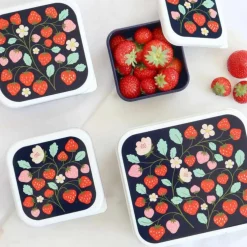Lot de 4 boîtes à goûter Fraises